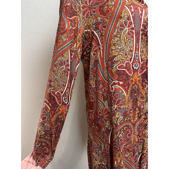 Love 21 Paisley Dress Women’s Size S Orange Brown Red Long Sleeve Boho Chic Fall - Picture 3 of 16